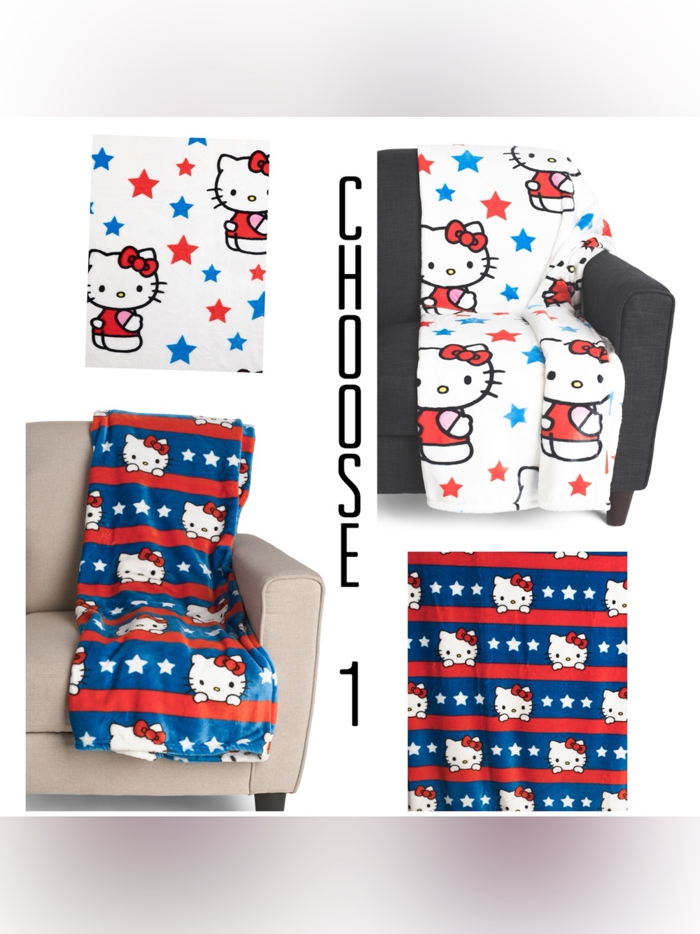 Hello Kitty Stars Throw or Patriotic Stripes Throw - Buyer Choose One